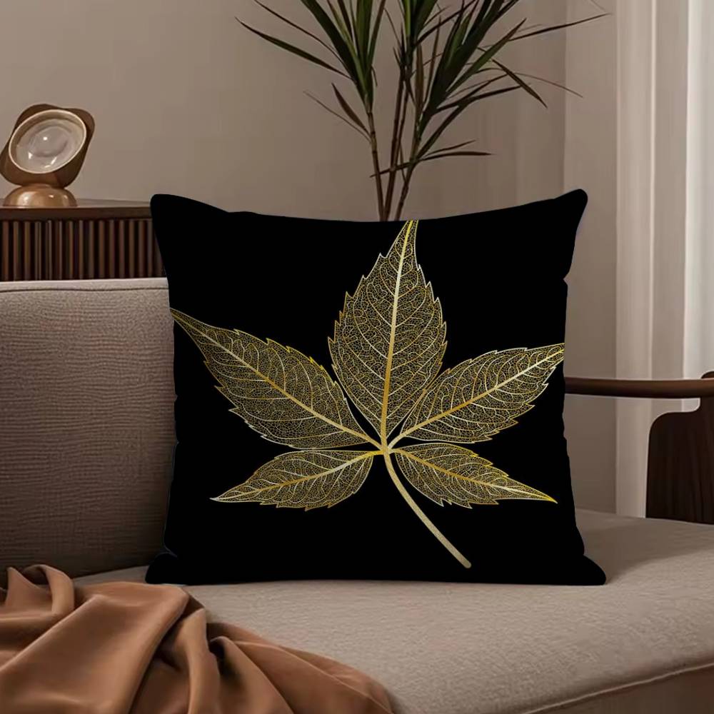Golden Branches and Jade Leaves Pillow Case Anti-dustmite Pillowcase Invisible zipper silky short plush Sofa cushion cover