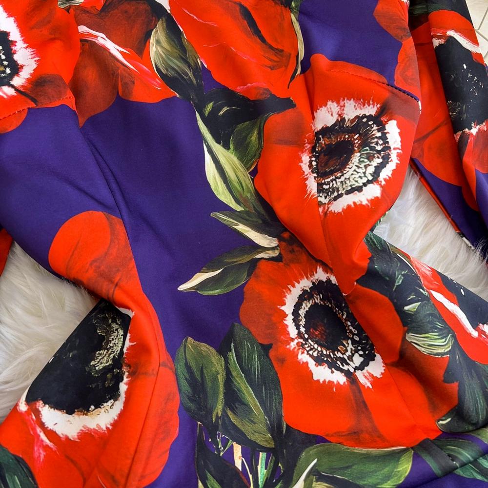 Летнее подиумное модное облегающее платье с принтом розы, женское праздничное платье с круглым вырезом и рукавами 3/4, элегантные вечерние платья миди с разрезом