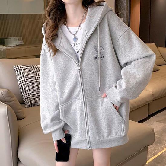 Свитер с капюшоном с вышитым узором для девочек, куртка-кардиган на весну, осень, зиму, ленивый стиль, свободный топ с длинными рукавами