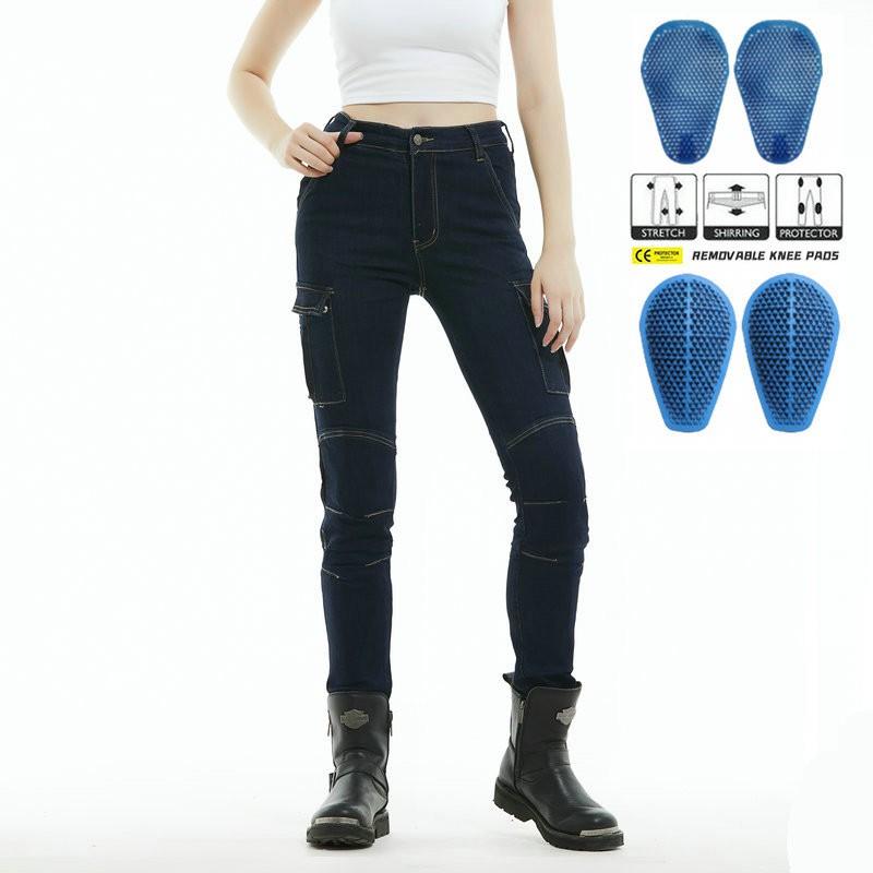 Womens Motorcycle Riding Pants With Silicone Padding - Stretchable Abrasion-Resistant Biker Jeans Cycling