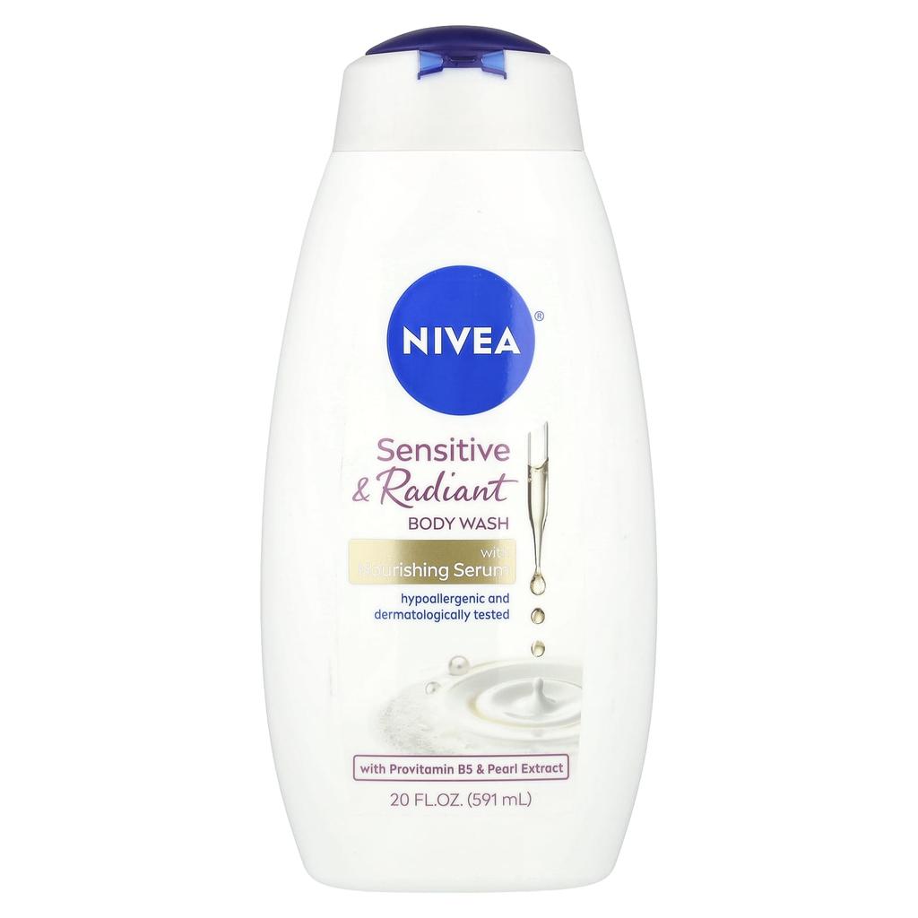 Nivea Sensitive & Radiant Body Wash, with Nourishing Serum, 20 Fl Oz (591 Ml)