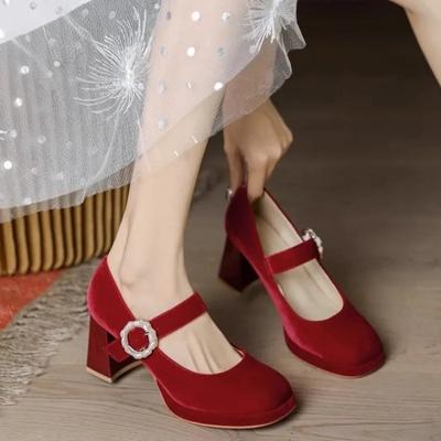 Мода 2024 года Модные туфли Мэри Джейн Женские туфли на высоком каблуке Платья Женские однотонные туфли с пряжкой и ремешком на высоком каблуке Женские туфли Zapatos De Mujer