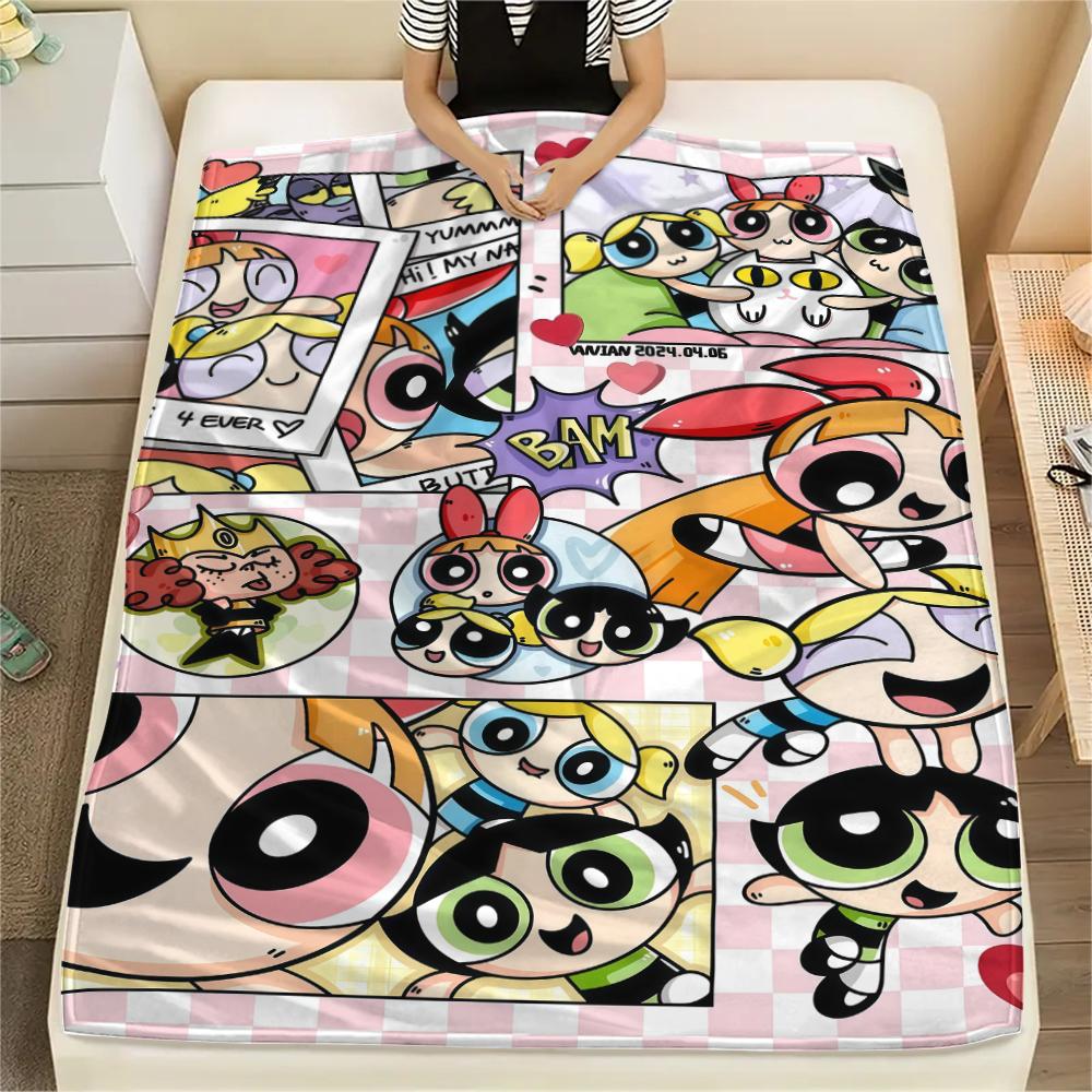 Powerpuff Girls Cute pattern Flannel Blanket, High quality Comfortable for All Seasons, Home Decor, Warmth and Comfort, Perfect for Gifts.