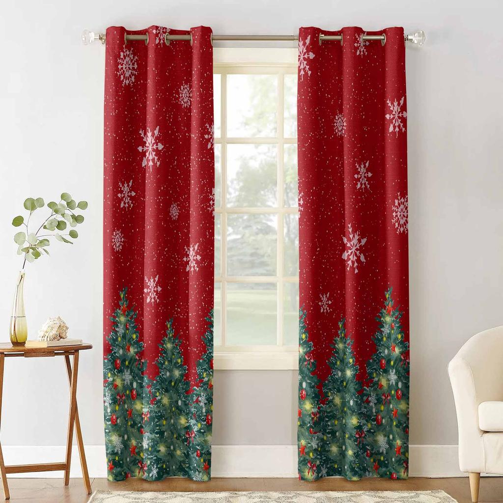 Christmas Tree Lights Bows Stars Snowflakes Blackout Curtains For Living Room Bedroom Window Treatment Blinds Kitchen Drapes