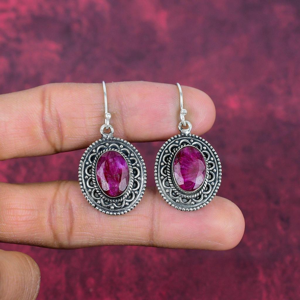 Рубиновые серьги, драгоценные камни, серьги ручной работы из цельного серебра 925 пробы, ювелирные изделия последнего дизайна