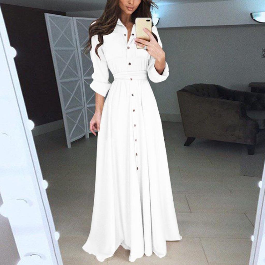 Sexy Lapel Maxi Dress Womens Casual Long Sleeve Solid Elegant Long Party Dress Soft Touch Autumn Winter Pleated Dresses