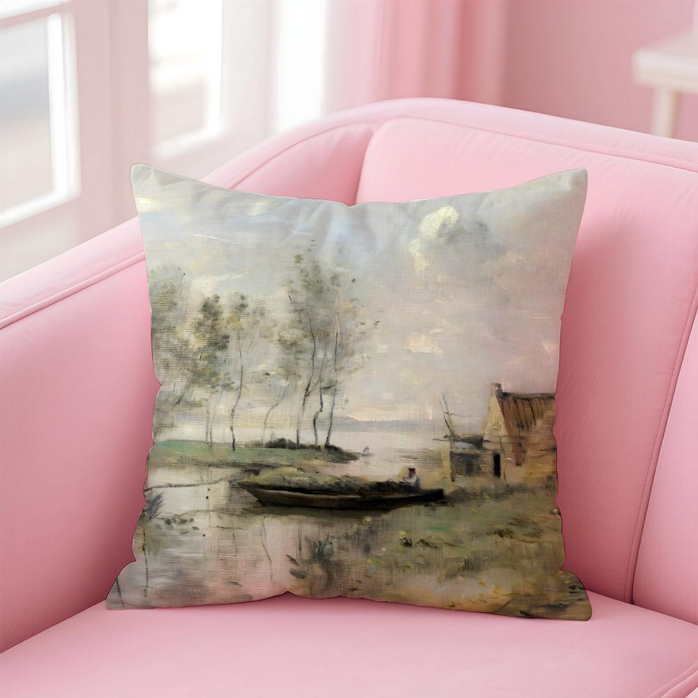 JJeanBaptisteCamille Corot Cushion Cover Pillow Case Ultra Soft Skin Friendly Fabric Cloud Like Comfort Concealed Zipper