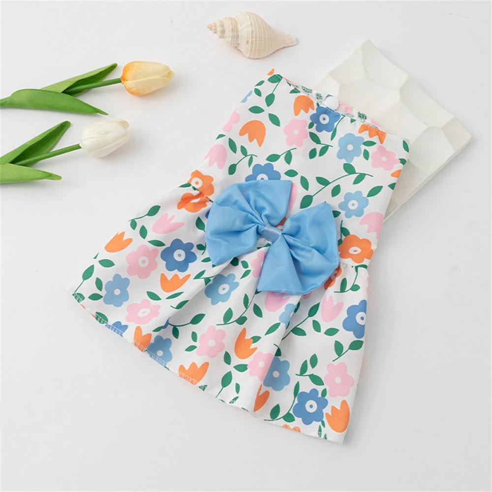 Cute Bow Pet Cat Dress Skirt Summer Flower Print Dog Dresses for Small Dogs Poodle Puppy mascotas Clothes vestidos para perritas