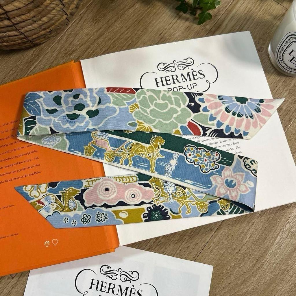 Б/у Шёлковый платок HERMES Twilly Бингата Японский узор Рюкю Бингата Окинава