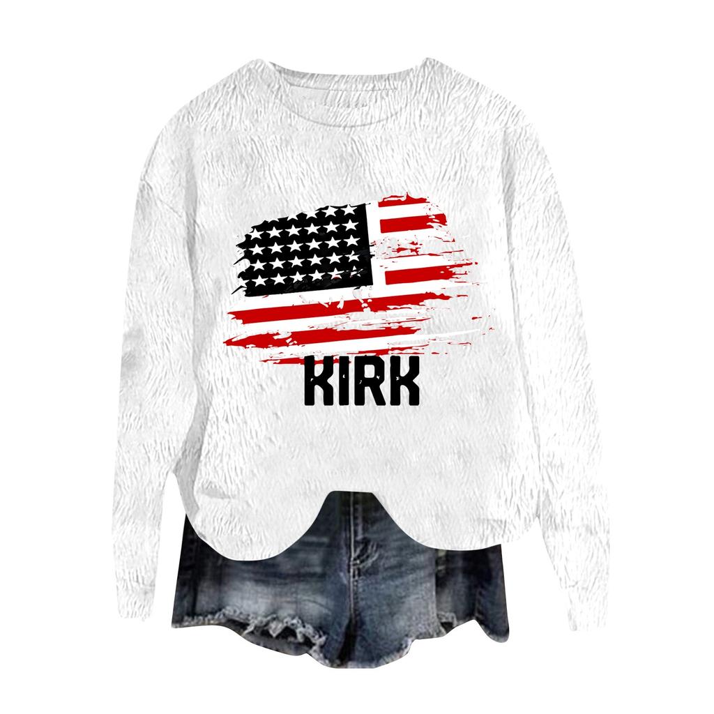 Women's Fashion Round Neck Pullover Top Long Sleeve Tee Printed Sweatshirt