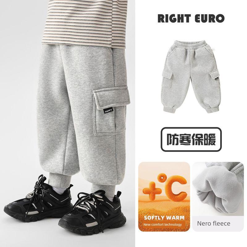 Right European Style Boys' Casual Fleece-Lined Thickened Sweatpants Winter Wear 2025 New Children's Toddler Pants