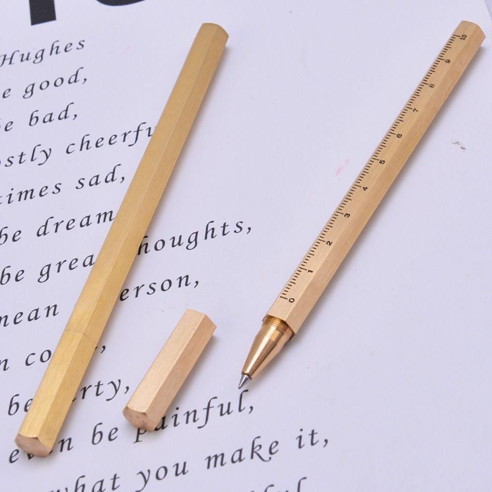 Vintage Metal Neutral Pen Six Edged Hexagonal Pen Educational Brass Signature Pen Business Gift