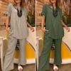 Women Short Sleeve Blouse and Pants Casual Two Piece Sets