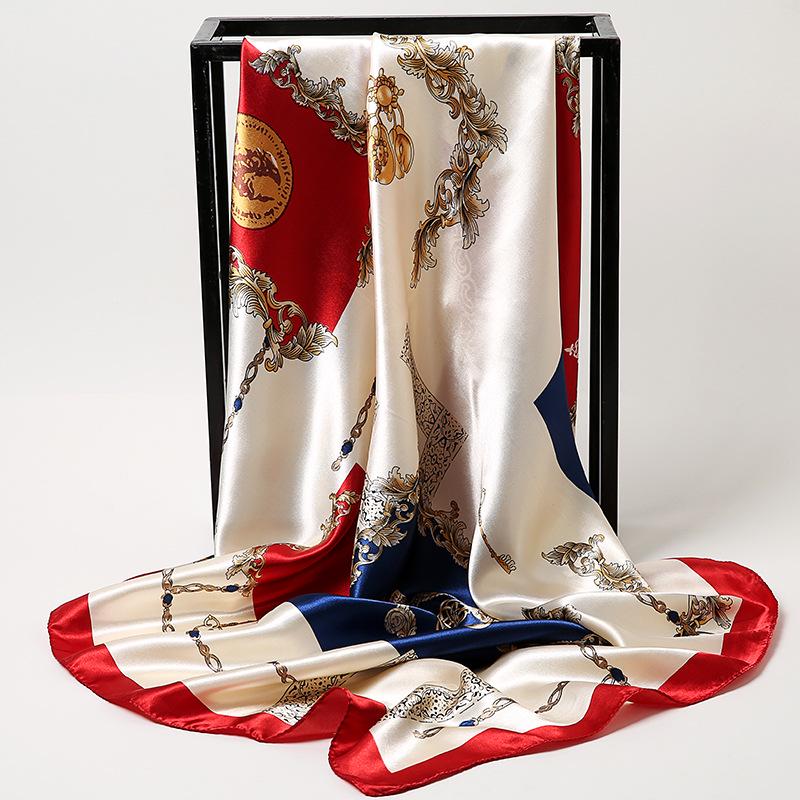 Korean Dongdaemun Cashew Flower Silk Scarf - Large Square, All-Match for Ladies