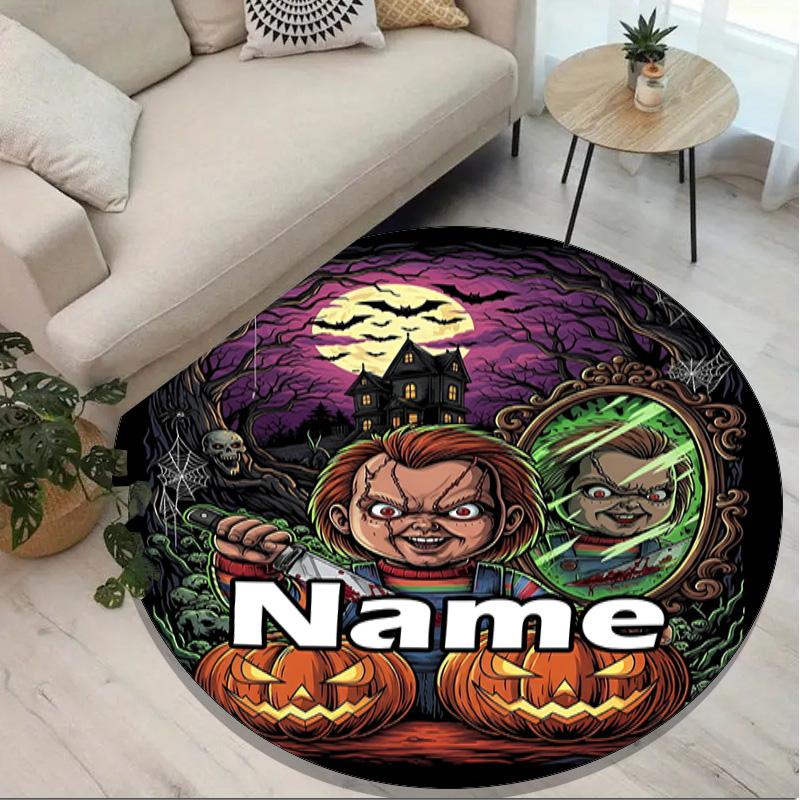 Custom Name Personalized Bride of Chucky Print Round Rug, Versatile Home Decor Carpet, for Playroom, Apartment, Balcony, Entryway, Hallway Gift