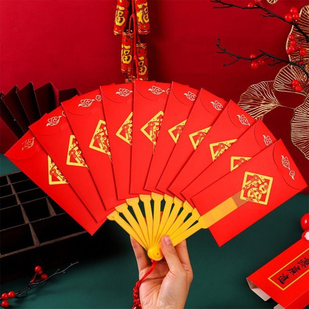 Tassel Fan Shape Red Envelope 6/10 Slots Fan Shape HongBao New Year Money Pocket Birthday