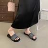 Fashion SUOJIALUN Summer New Brand Women Slipper Fashion Square Toe Open Toe Slip On Slides Soft Flat Heel Ladies Vaction Outdoor Shoes