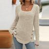 Women's Fashion Solid Color Square Collar Long Sleeve Button Casual T-shirt Top