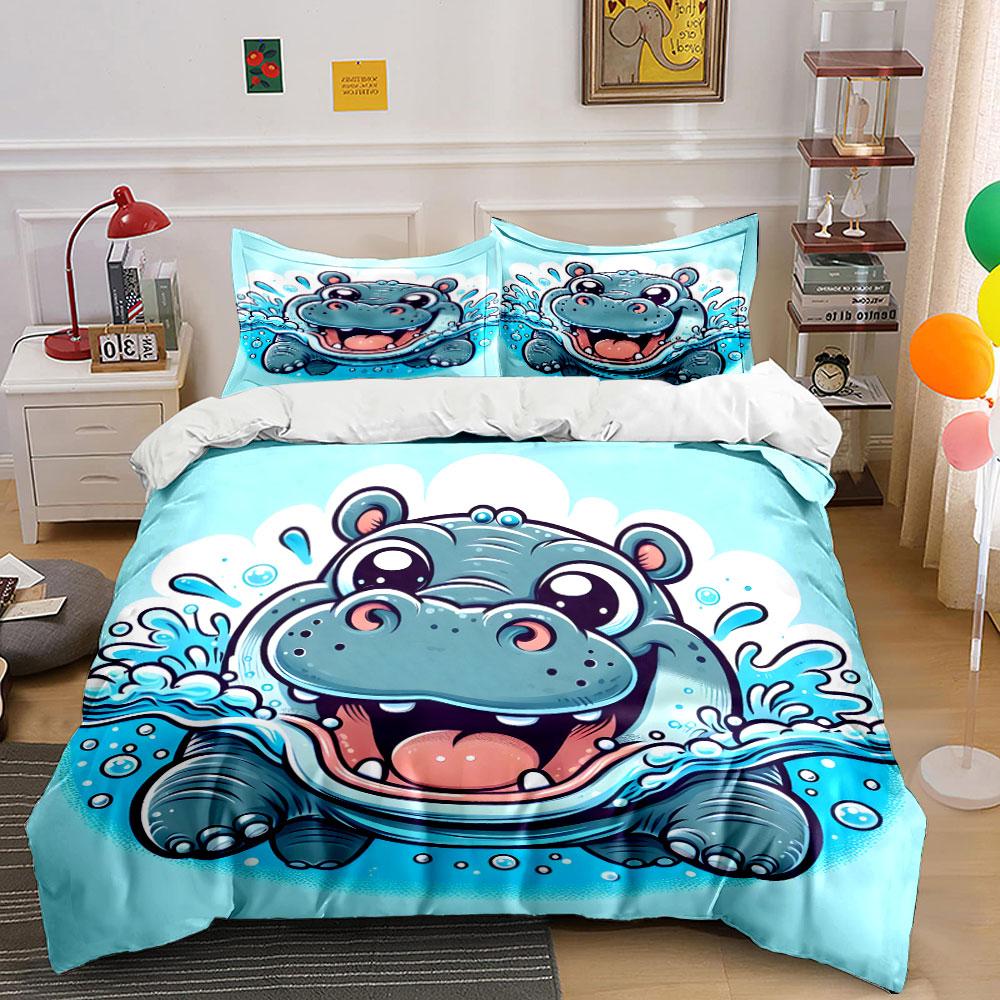 "Playful splashing hippo delight" Bedding sets Duvet covers Pillowcases(1* Duvet Cover 2* Pillowcases without duvet insert)