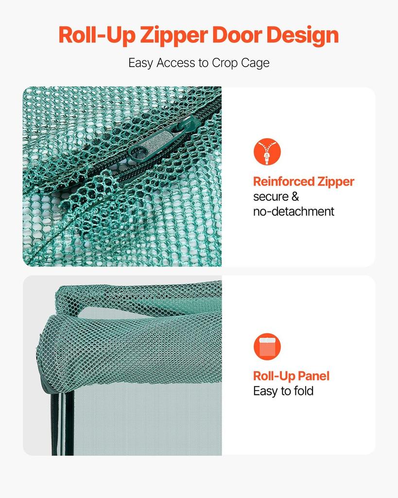 Crop Cage, 1.2 x 1.2 x 1.8 m Plant Protection Tent with Zippered Door, Wind-Resistant Tall Crop Cage, Easy to Install, Outdoor Raised Bed Cover,