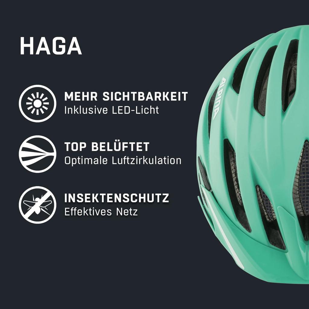 Велосипедный шлем ALPINA HAGA со светодиодом CE Сделано в Подходит см Женский Легкий, Сертифицированный, Германия, 55-59