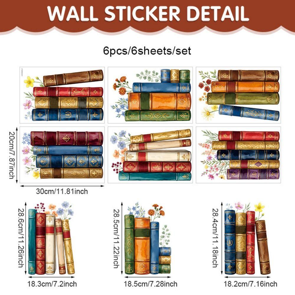 6PCS/Set Static Cling Glass Decals Cartoon Books Elecstatic Decals  Back To School