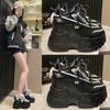 Модные женские осенние массивные кроссовки, зимние теплые повседневные туфли на высокой платформе, черные спортивные кожаные туфли