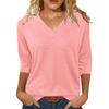 Women's Color V-Neck Three-Quarter Sleeve Casual Top