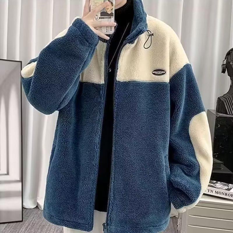 Мужская куртка из овчины - Модная корейская зимняя рабочая одежда, Свободная, Плюс бархат, Утепленный верх