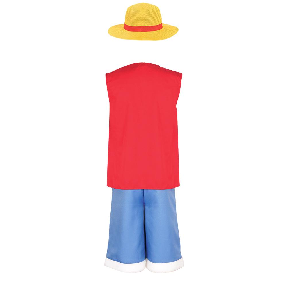 Monkey D Luffy Cosplay Outfit Anime Character Costume Red Vest Blue Shorts Straw Hat Wig Full Suit Halloween Carnival Party Wear