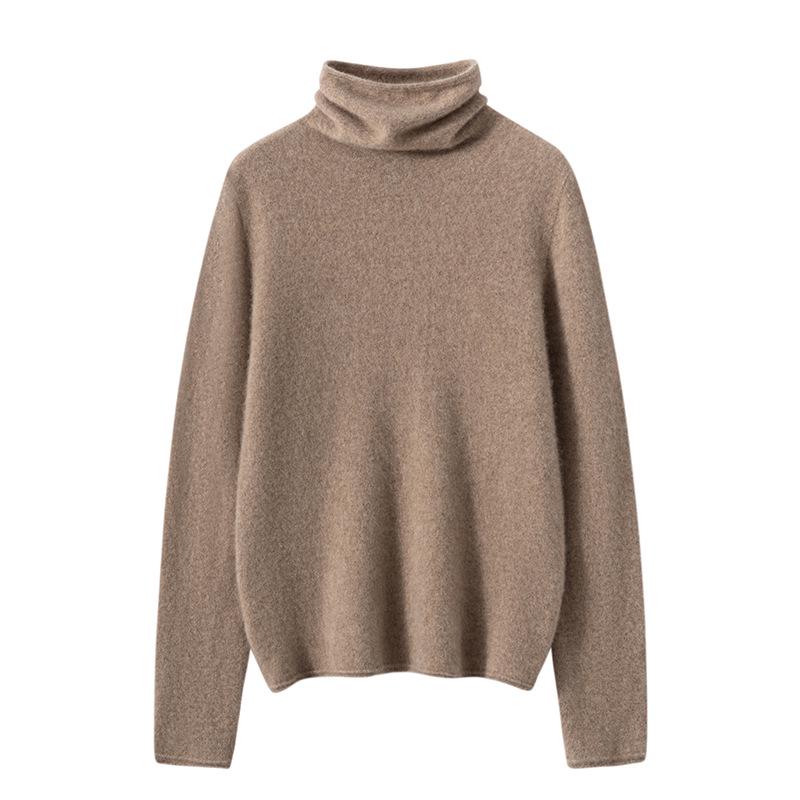 Women's 100% Pure Cashmere High Neck Loose Casual Knit Sweater