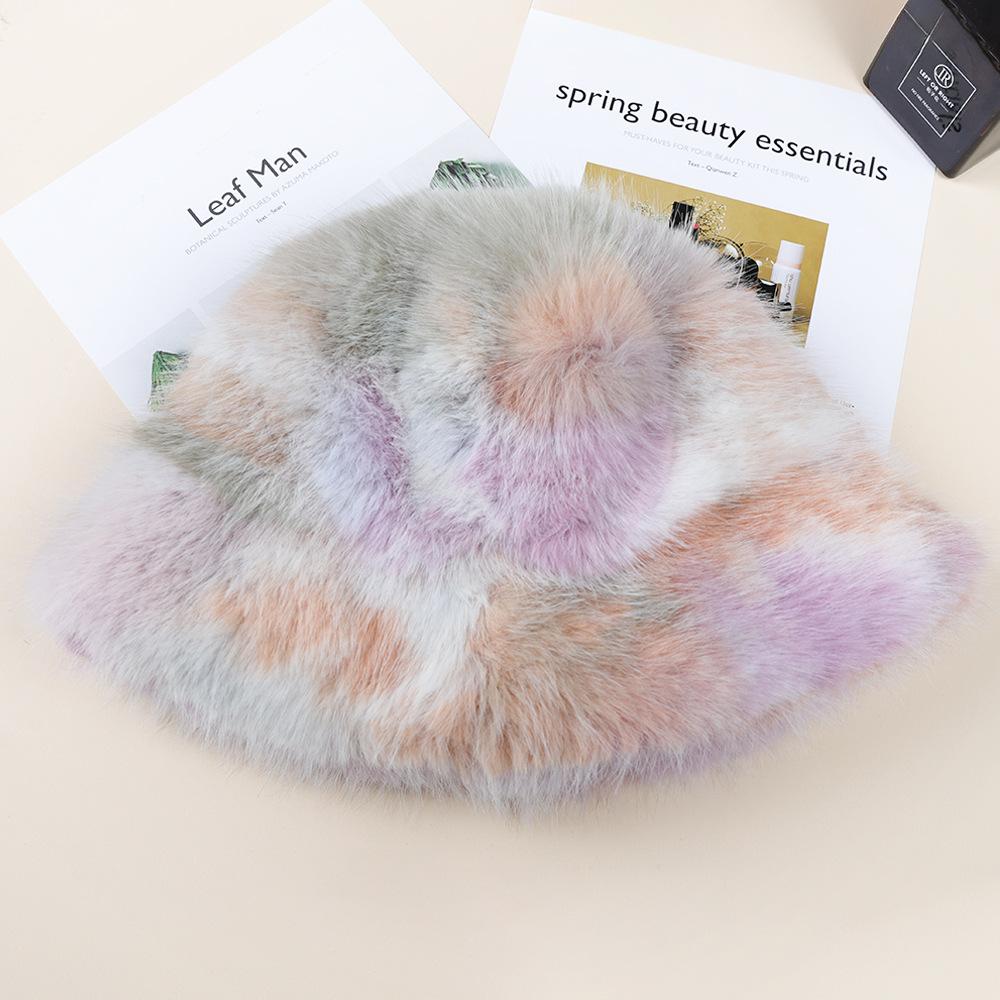 Rabbit Haired Hat Women's Face In Autumn and Winter Small Furry Plush Hat Warm Ear Protection Fur Big Head Fisherman Hat Trend