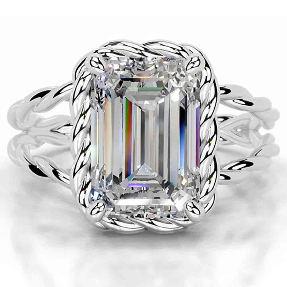 WUIHA Vintage 925 Sterling Silver 3.5 CT Asscher Cut D Color GRA Real Moissanite Split Shank Twisted Solitare Ring Fine Jewelry