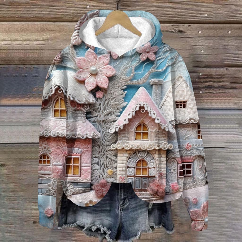 3D Printing Women's Fashion Christmas Print Long Sleeve Loose Hoodie Sweatshirt Top