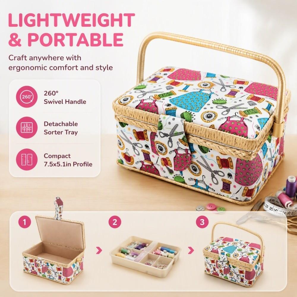 Kit Included Fabric Sewing Basket Storage Box Design Vintage Sewing Basket  For Kids