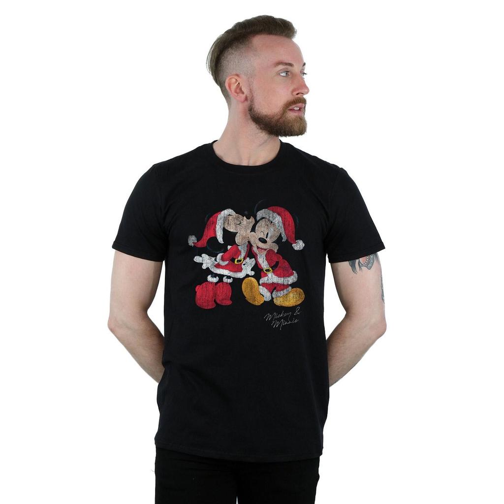 Disney Mens Mickey And Minnie Christmas Kiss T-Shirt