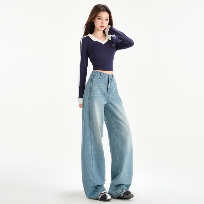 Blue Retro High Waist Wide-leg Jeans for Women In Spring Loose Lazy Relaxed Pants for Women Wide-leg Trousers for Women In Spring