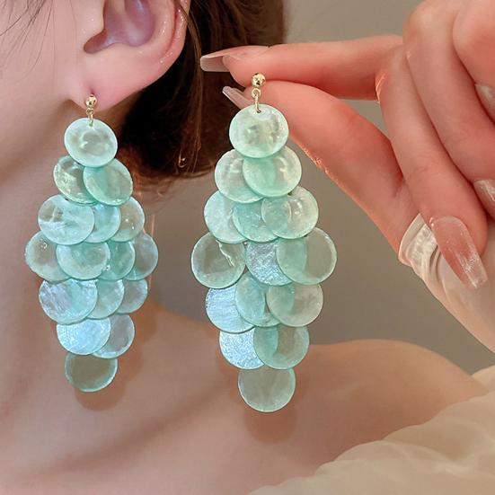 1 пара длинных многослойных сережек-капель с полупрозрачным металлическим игольчатым дизайном, искусственные