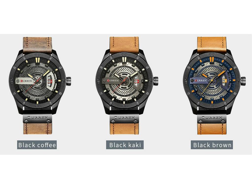 Curren 8301 Мужские водонепроницаемые кожаные кварцевые часы с датой