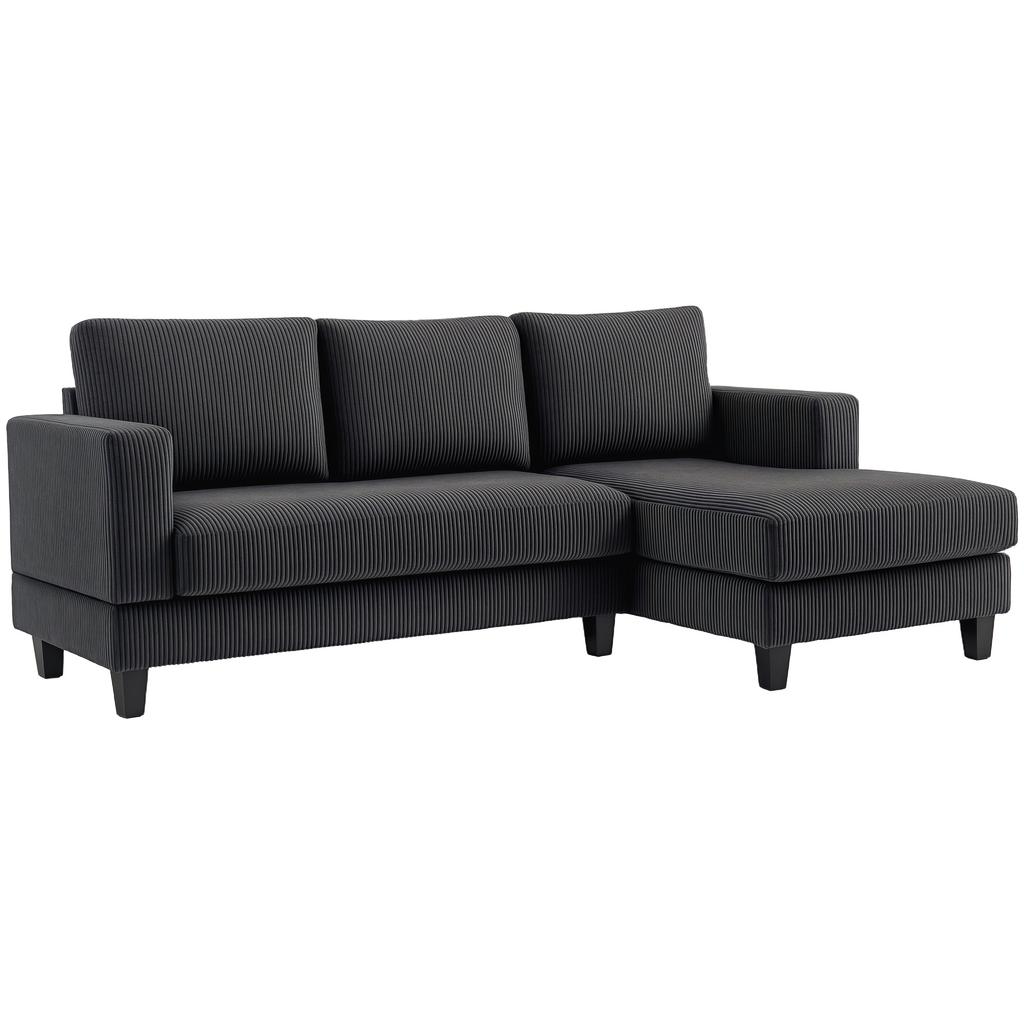 Corner sofa, L-shaped 3-seater sofa with chaise longue, wood construction, 8 legs, corduroy fabric, foam upholstery, grey