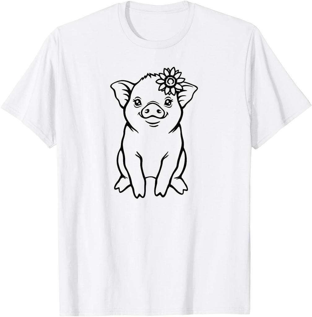 Cute Pig With Flower, Funny, Sarcastic, Jokes, Family T-Shirt