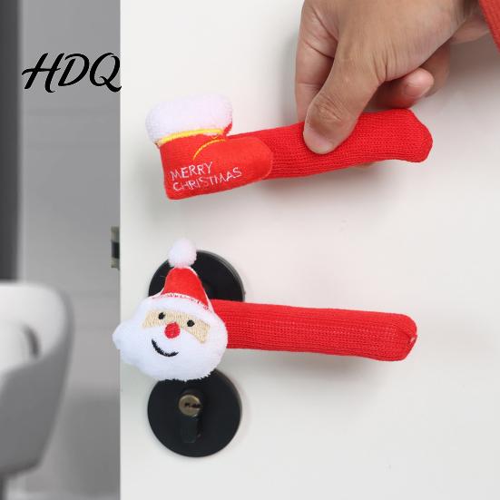 Christmas Gift for New Home Knitted Doorknob Covers Santa Reindeer Decor Anti‑Slip Protector Sleeves