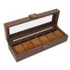 6 Slot Watch Storage Display Box Wood Grain PU Leather Lockable Wristwatch Protective Box
