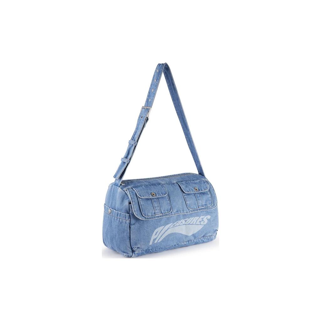 Li Ning X Pleasures Collaboration Adjustable Shoulder Strap Zipper Closure Denim Crossbody Bag Unisex bags Blue-Denim ABDT337-2