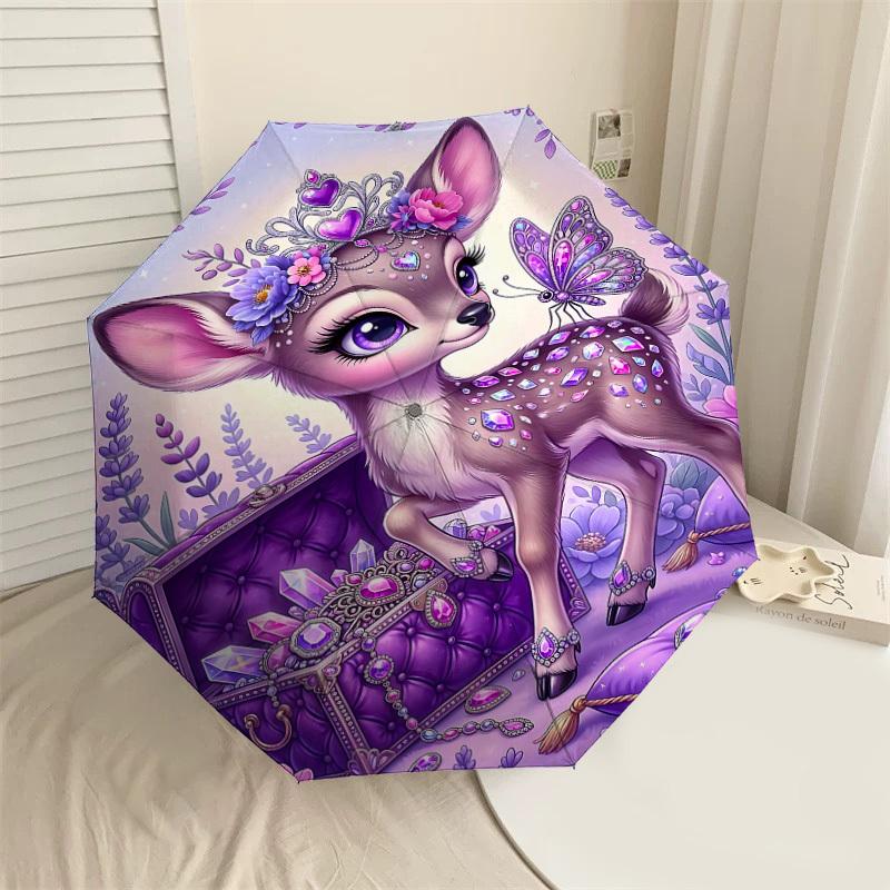 1PC Deer Butterfly Umbrella-8-Rib Reinforced, Automatic Open, Lightweight & Durable, Fashion Accessory for Outdoor, J0381
