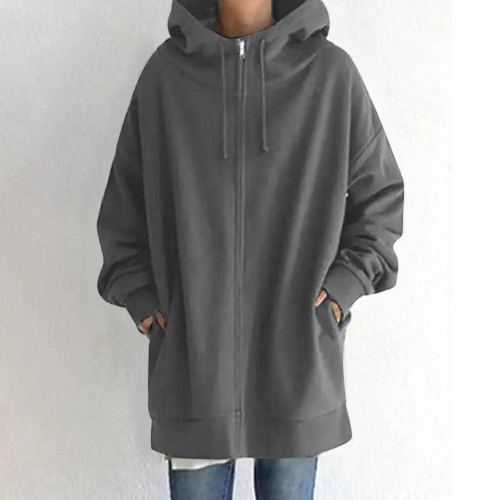 Women's Zip Hooded Long Sweatshirt Lightweight Loose Long Sleeve Casual Sweatshirt With Pocket