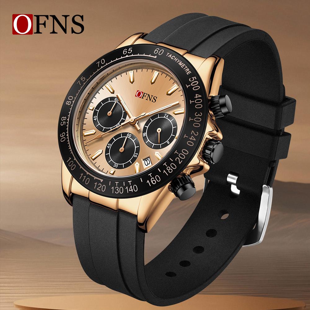 Роскошные мужские кварцевые часы, многофункциональные, три очка, шесть стрелок, хронограф, водонепроницаемые, ночник, мужские кварцевые часы