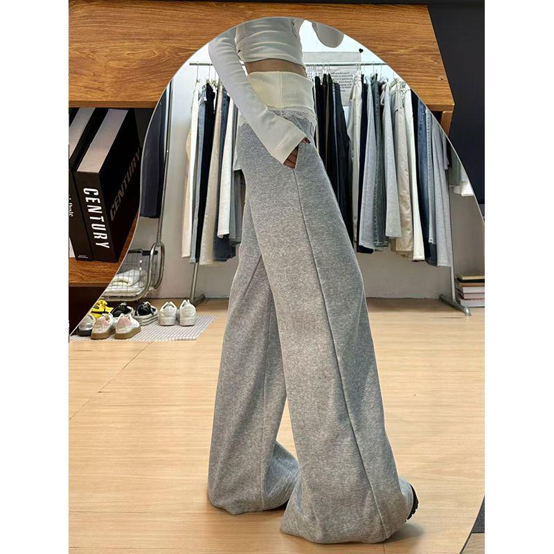 Женские осенние вязаные брюки с кружевом на флисовой подкладке с широкими штанинами - Универсальные, повседневные, длиной до пола спортивные брюки