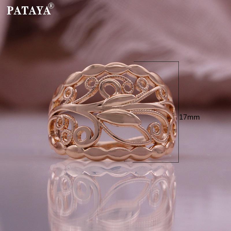 Pataya Process Rose Electroplated Hollowing Gold Color Classical Style Earring Ring Combo Set