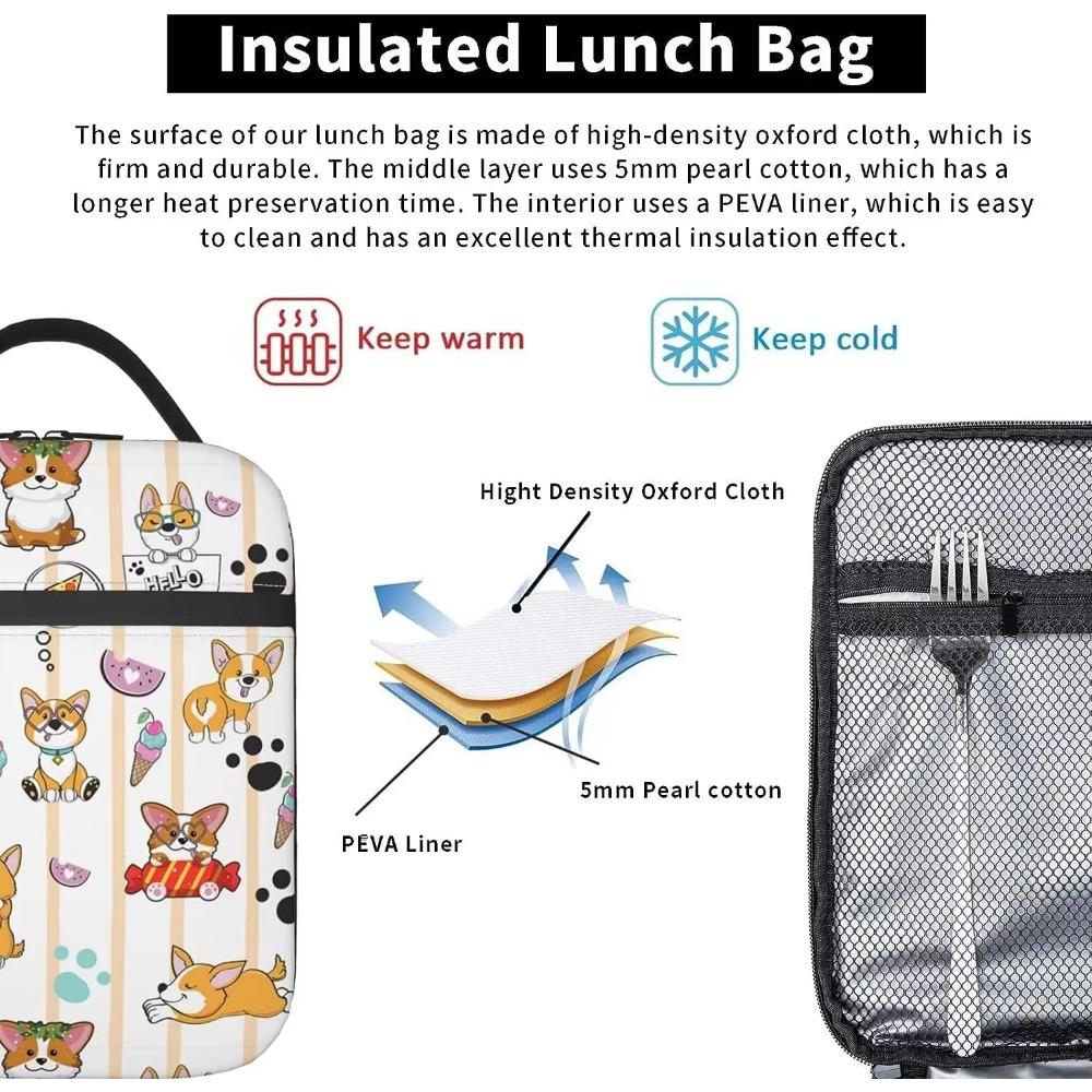 Милая сумка для ланча Corgi, портативная изолированная коробка для ланча для женщин, мальчиков, девочек, многоразовая термосумка для бенто или для путешествий, пикника, работы